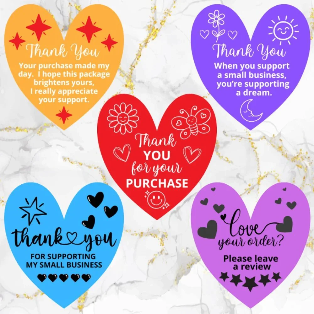 60 COUNT COLORS HEART-SHAPED THANK YOU CARDS  BLANK BACKS 2